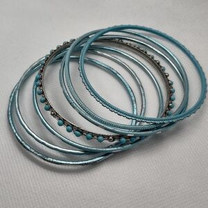 Light Blue Thin Boho Bangles Set of 7‎